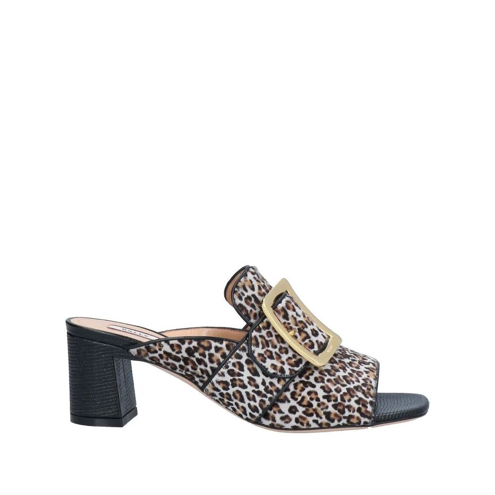 BNIB Bally Janaya 55 Leopard Calf Hair Mule Block Heel Sandals Size 8 EU 38.5